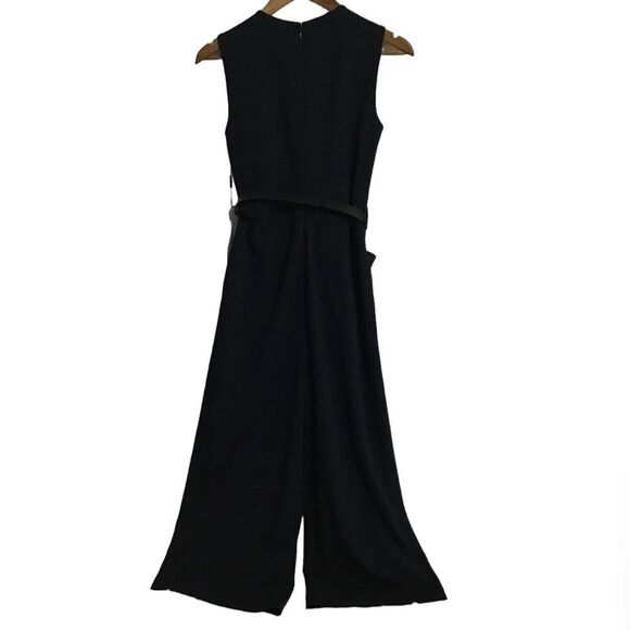 Calvin Klein Sleeveless Crew Neck Belted Scuba Crepe Crop Jumpsuit Size 2 - Picture 4 of 13